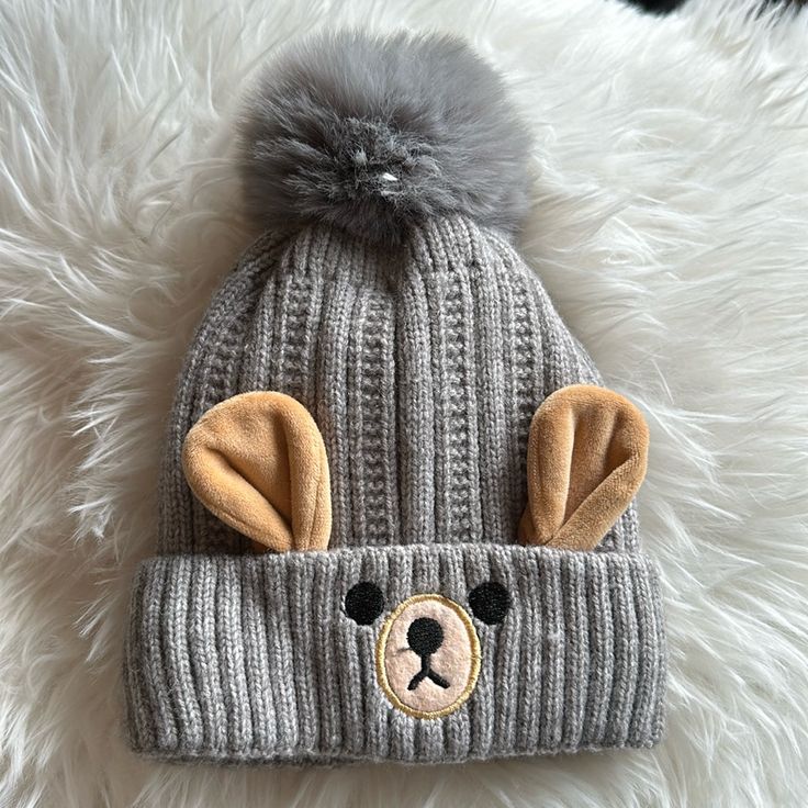 Adorable Teddy Bear Snow Hat. Never Worn. Super Soft Inside Playful Warm Hats For Outdoor, Cute Warm Hats One Size, Playful Warm Outdoor Hats, Cute Brimmed Outdoor Hat, Cute Outdoor Brimmed Hat, Cute Cap For Cold Weather, Cute Cold Weather Cap, Cute Adjustable Warm Hat, Cute Warm Adjustable Hat