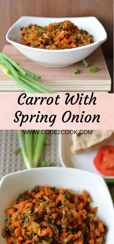 carrots with spring onion in a white bowl