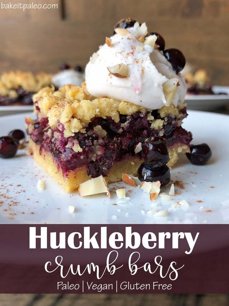 a slice of blueberry crumb bars on a white plate