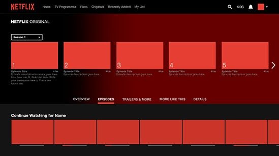 the screen shot of netflix's new website, which has been updated to include red and black colors