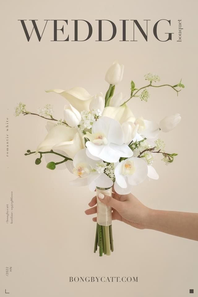 a person holding a bouquet of flowers in front of a magazine cover with the words wedding written on it