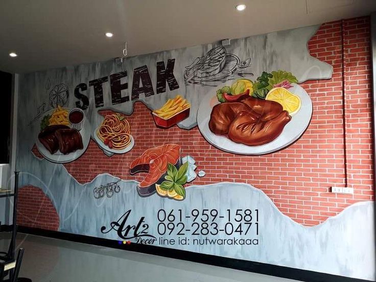 a restaurant mural with food on the wall