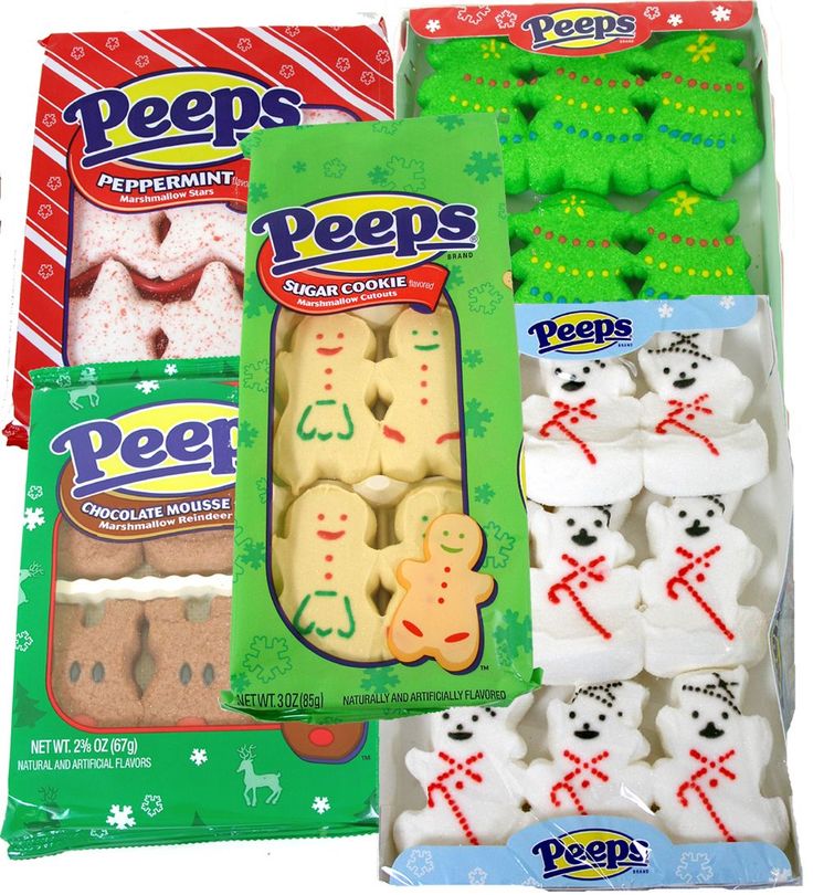 two packages of peeps cookies and one bag of marshmallows