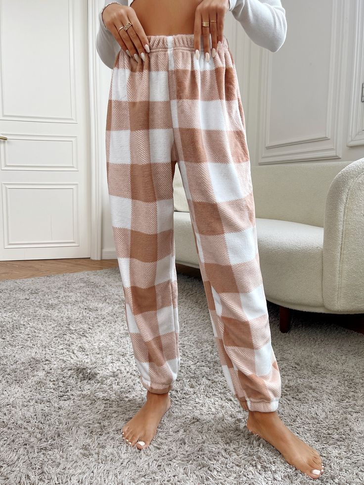 Buffalo Plaid Print Sleep Trousers Apricot Casual-Woman   Flannelette Plaid Pajama Bottoms Non-Stretch All,Fall/Winter Women Sleep & Lounge, size features are:Bust: ,Length: ,Sleeve Length: Fuzzy Pajama Pants, Cute Pjs, Plaid Pajama Pants, Cute Pajama Sets, Cozy Pajamas, Winter Pajamas, Casual Preppy Outfits, Pajamas Comfy, Trendy Outfits For Teens