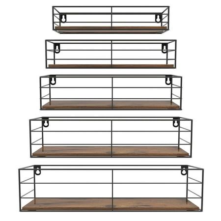 three metal shelves with wooden shelves on each side and one shelf in the middle, against a white background