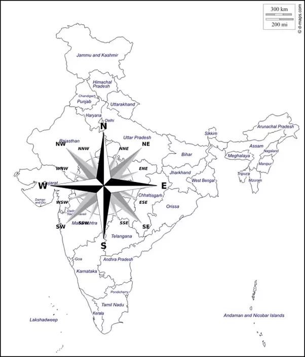 the india map with all states and their major cities in black and white ...