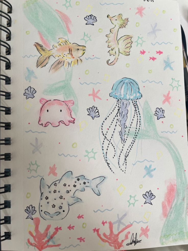 Cute Art Sea Marine Life Sketch Drawing For Competition, Marine Life Painting, Marine Life Drawing, Animal Sketch, Art Doodles, Cute Doodles Drawings, Sea Animal, Art Diary, Cute Doodle Art