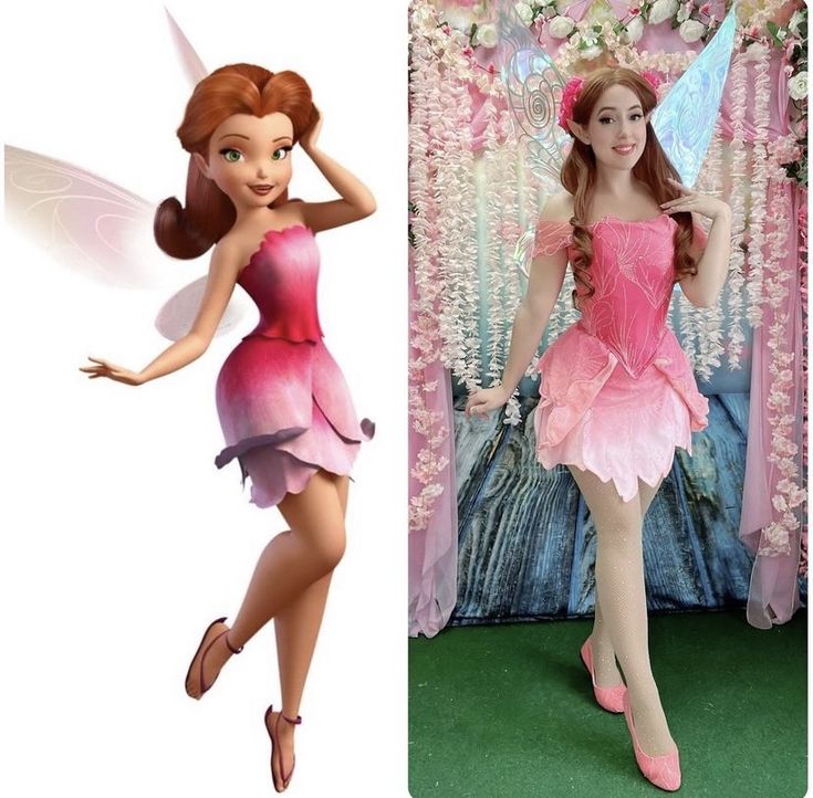 a woman dressed as tinkerbell next to an image of a fairy