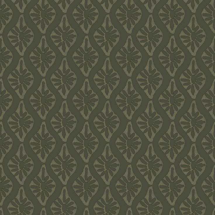 a green and black wallpaper with an intricate design