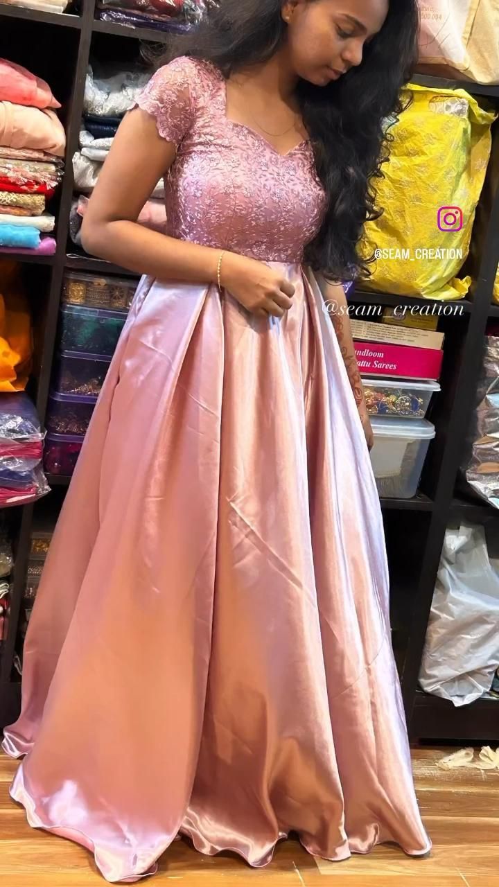 Trendy Long Frocks For Women, Simple Long Frock Designs For Women, Satin Long Frocks, Trending Anarkali Designs, Trending Gown Designs, Long Gown Designs Indian Simple, Trending Frock Designs, Latest Saree Gown Designs, Net Long Frock Designs