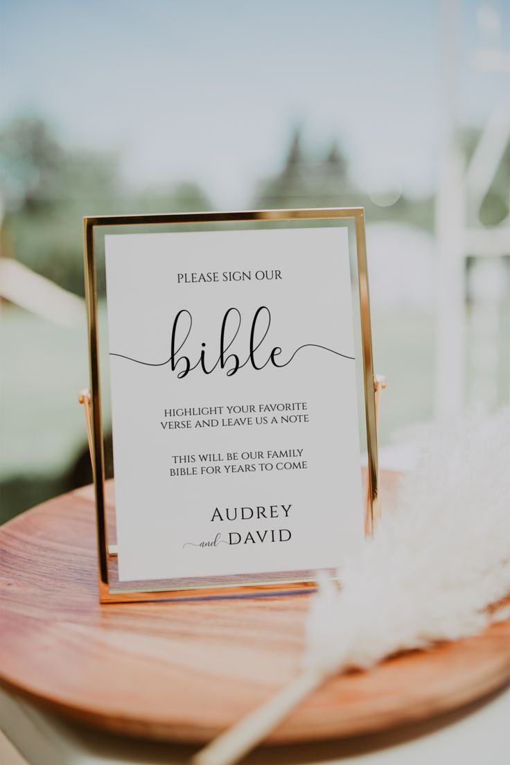 a wooden table with a sign on it