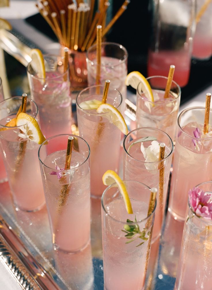 there are many different types of drinks on the tray