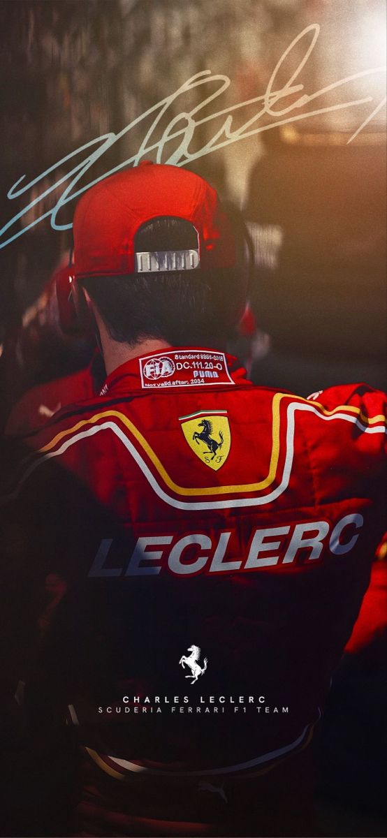 the back of a man wearing a red jacket and helmet with autographs on it