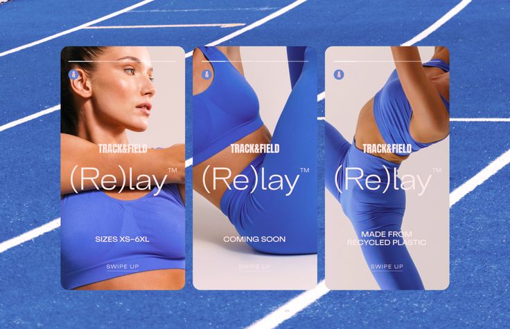 three different images of a woman in blue sports wear