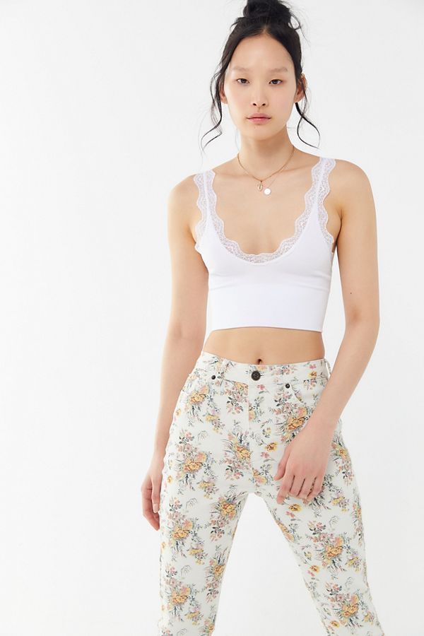 Fitted Urban Outfitters Crop Top For Summer, Summer Urban Outfitters Seamless Crop Top, Urban Outfitters Fitted Cami Crop Top, Spring Urban Outfitters Crop Top With Built-in Bra, Urban Outfitters Summer Tops With Built-in Bra, Plunging Neckline, Bra Tops, Women's Intimates, Lace Trim