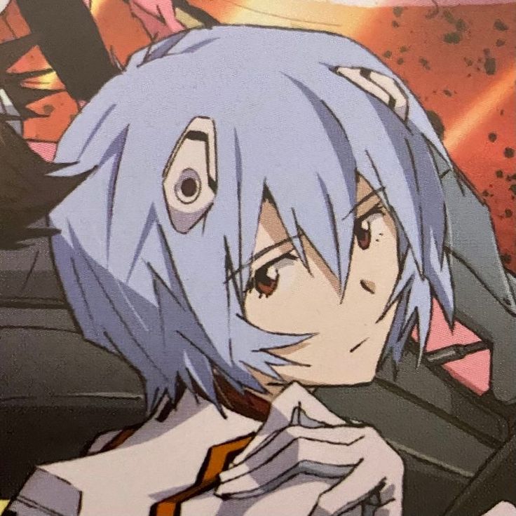 an anime character with blue hair and white eyes