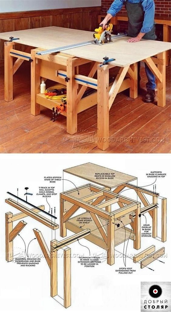 an image of a table being built with woodworking tools and instructions on the side