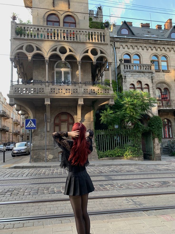 Red Hair Winter Outfits, Dark Red And Black Outfit Aesthetic, Red Hair Black Outfit, Cherry Red Girl Aesthetic, Cherry Girl Aesthetic Outfit, Red Hair Aesthetic Outfit, Cherry Hair Aesthetic, Red Hair Outfits Aesthetic, Cherry Girl Aesthetics