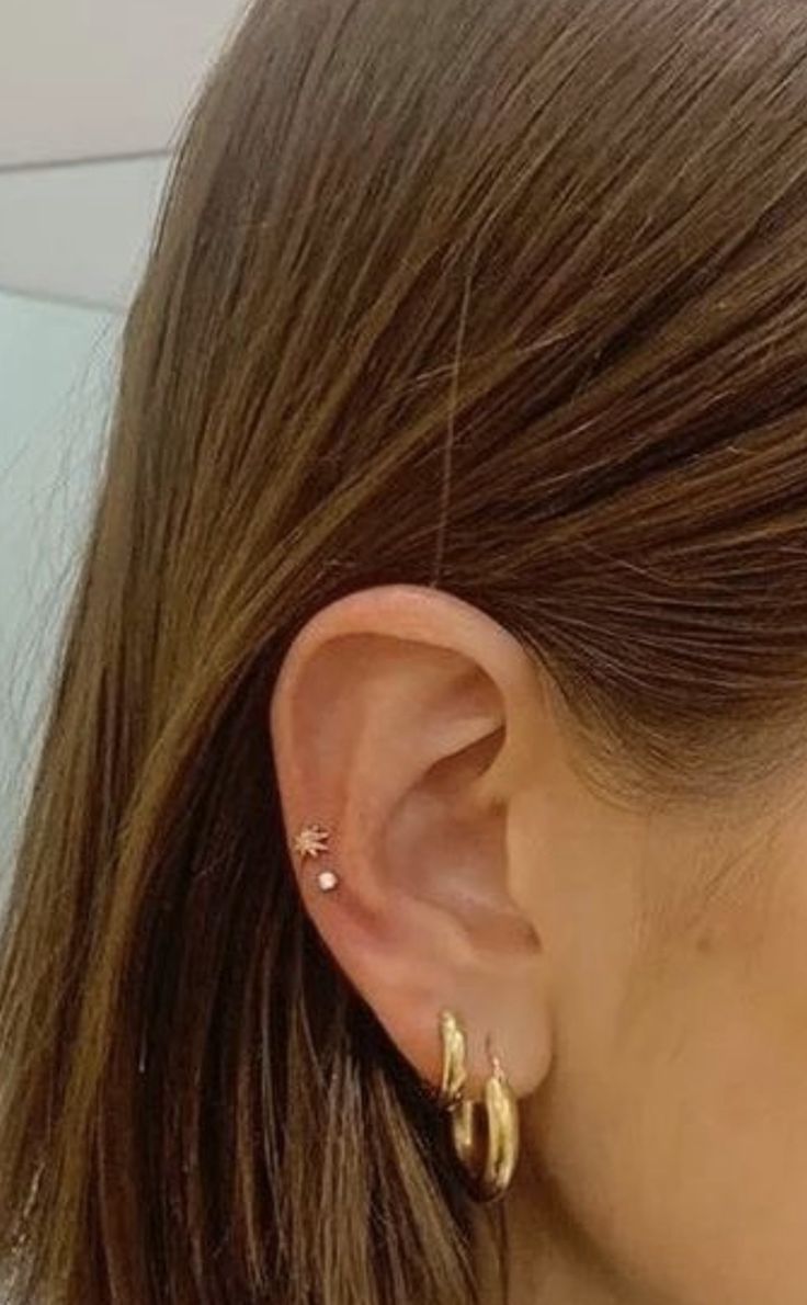 a close up of a person with ear piercings