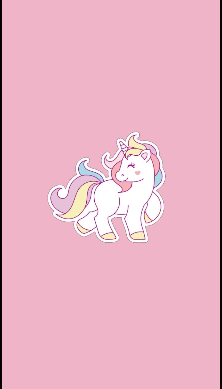 a pink background with a unicorn sticker on it