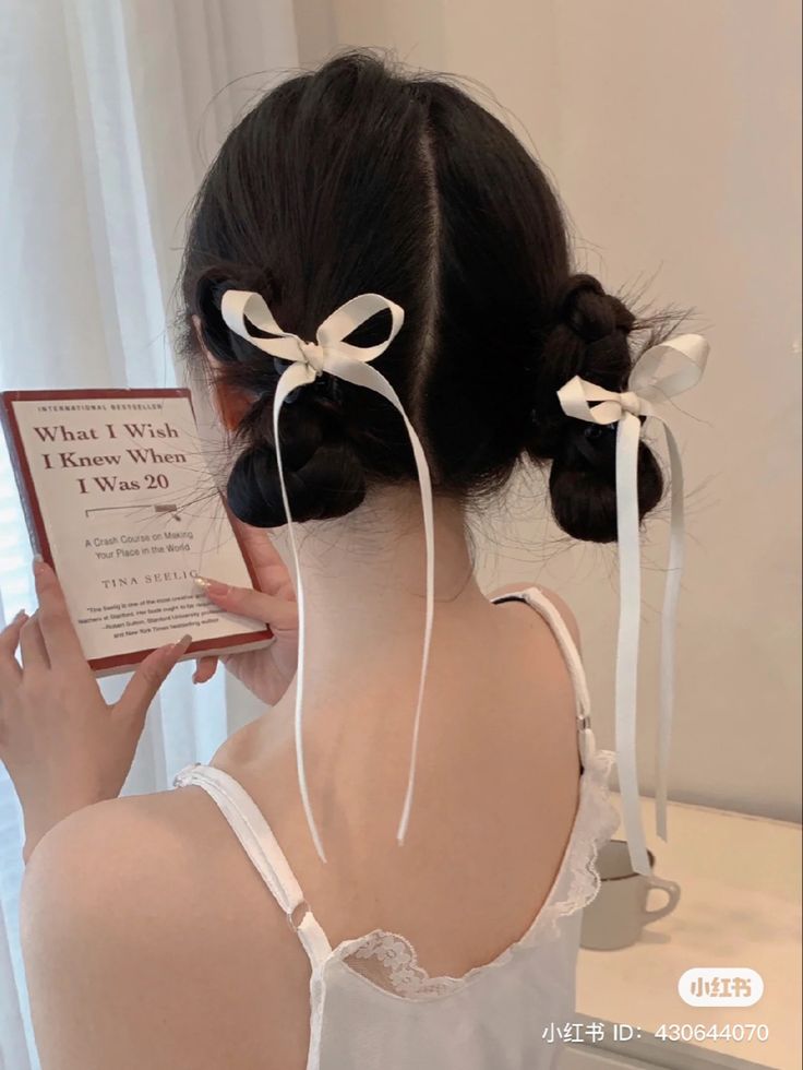 Girly Hairstyles, Ribbon Hairstyle, Hair Ribbons, Hair Ribbon, Ribbon Hair, Dream Hair, Korean Hairstyle, العناية بالشعر, Aesthetic Hair