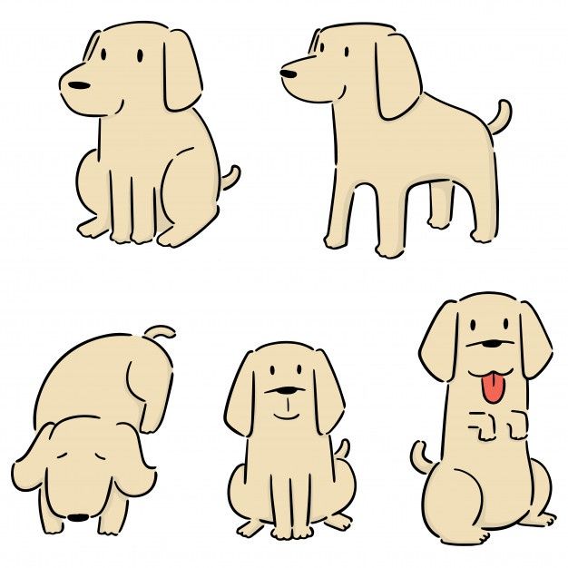 four different cartoon dogs sitting and standing in the same position, each with its own tongue out