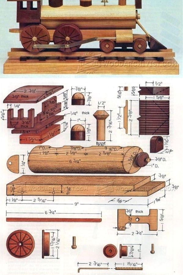 the plans for a wooden toy train are shown in this drawing, and there is also woodworking