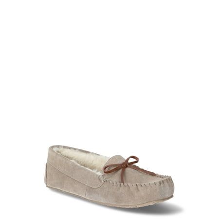 Youll find any excuse to wear these suede moccasins, and we dont blame you one bit. These genuine Suede Moccasins from Joyspun are a must when elevating the comfort of your casual wardrobe. Step into these slippers and enjoy warming up as the super-soft, plush faux shearling lining cuddles your feet. Timeless styling makes them perfect for wearing around the house or out and about. Meet Joyspun. A joyful new spin on Secret Treasures. Only at Walmart. Size: 10.  Color: Gray.  Gender: female.  Age Group: adult. Comfortable Slip-on Moccasins With Textured Sole, Slip-on Suede Moccasins With Cushioned Footbed, Suede Slip-on Moccasins With Cushioned Footbed, Beige Slip-on Flat Moccasins, Casual Summer Slippers, Beige Suede Slip-on Moccasins, Moccasin Slipper, Mens Moccasin Slippers, Moccasin Slippers