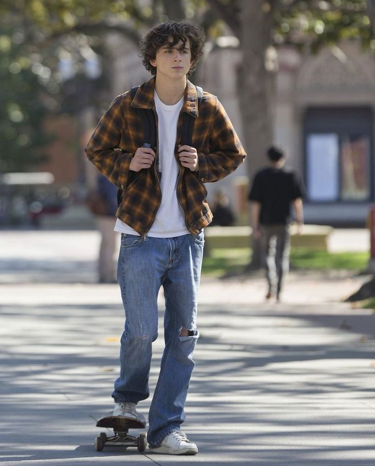 Timothée Chalamet in Beautiful Boy, 2018 Skater Boy Outfits, Skateboard Style, 70s Mode, Indie Boy, Skater Boys, Guy Fits, Sneaker Trend, Timmy T, Streetwear Mode