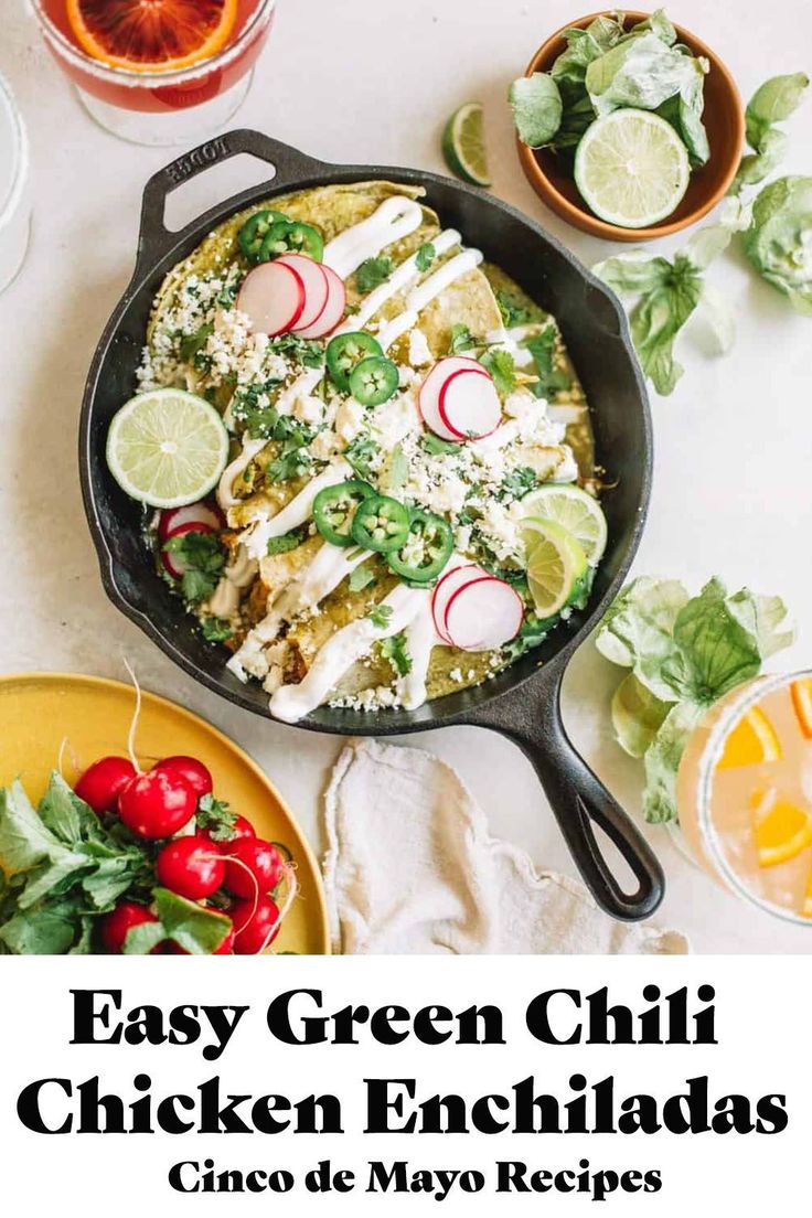 an easy green chili chicken enchiladas recipe with cilantro and limes