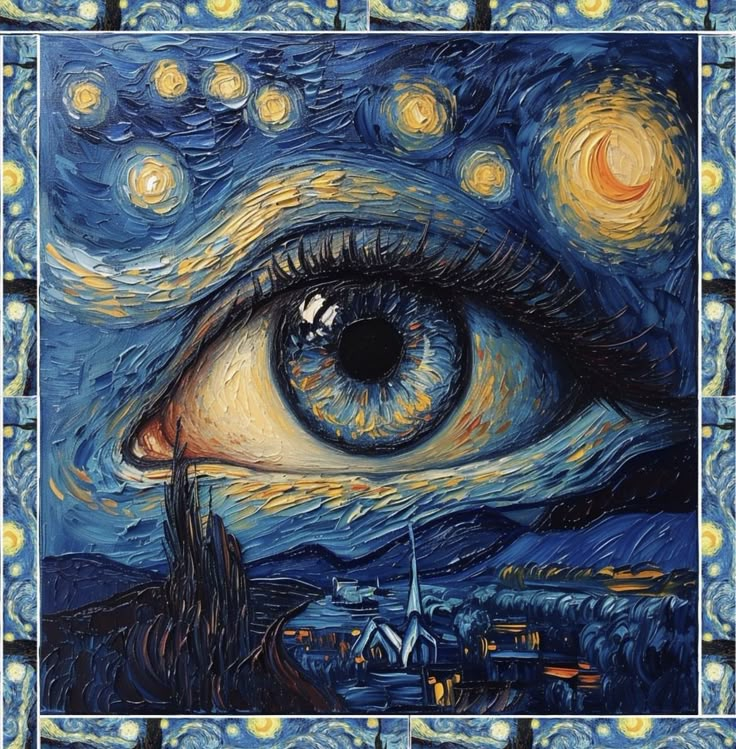 an eye is shown in the middle of a painting