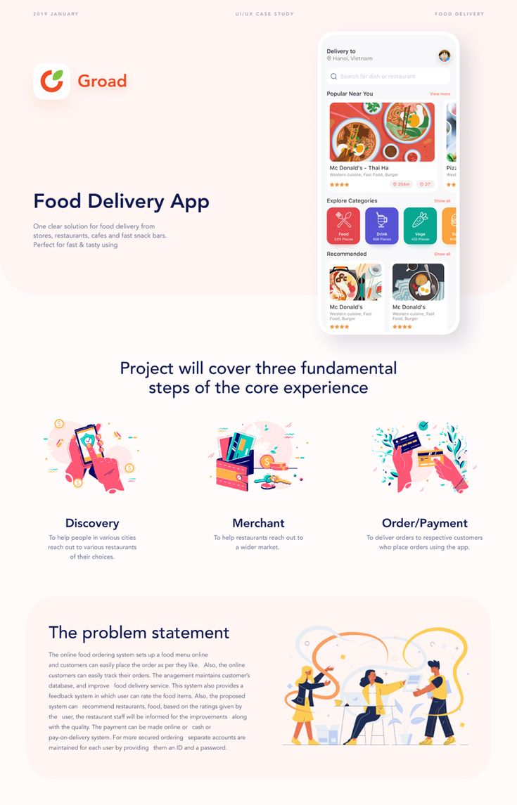 the landing page for food delivery app