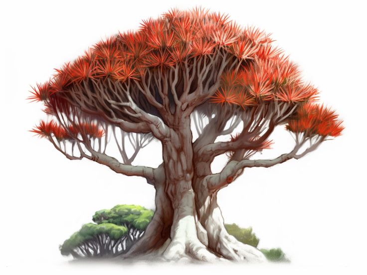 a drawing of a tree with red leaves