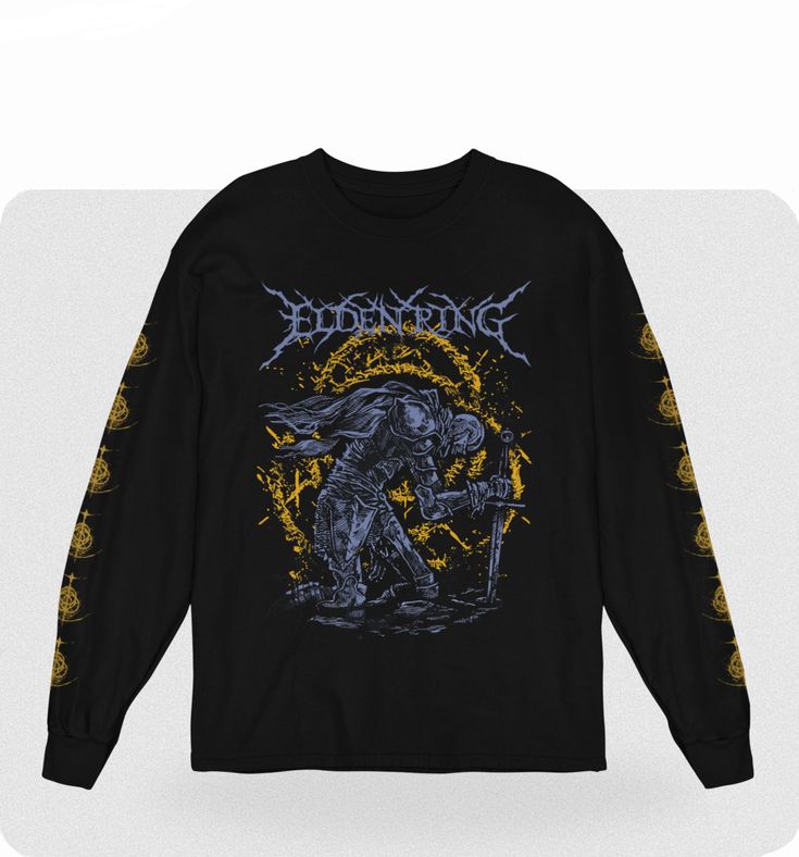 This intricately designed long sleeve shirt features Tarnished in the iconic pose, making it a must-have for any avid video game enthusiast. The detailed artwork captures the essence of Elden Ring, ensuring that it will captivate fans and spark engaging conversations. Wear this unique piece to showcase your passion for the game and stand out in any crowd. Elden Ring Merch, Elden Ring Tarnished, Detailed Artwork, Elden Ring, Video Game, Long Sleeve Shirt, Unique Pieces, Must Haves, Sleeve Shirt