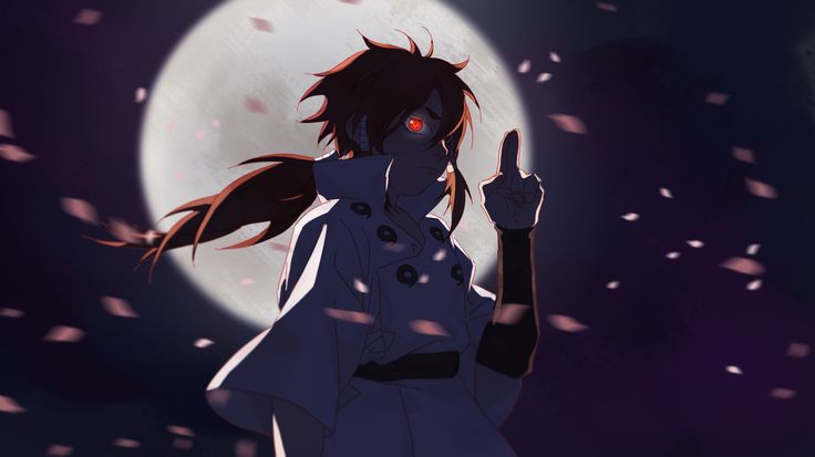 an anime character is pointing at the moon