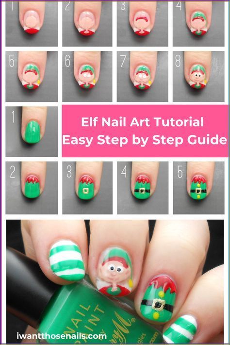 Elf Nails Designs, Elf Nail Art, Christmas Nails Elf, Elf Nails, Holiday Activity For Kids, Art Tutorial For Beginners, Diy Christmas Nail Art, Classy Nail Art Ideas, Christmas Nails Diy