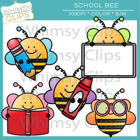 three bees with glasses and a book clipart