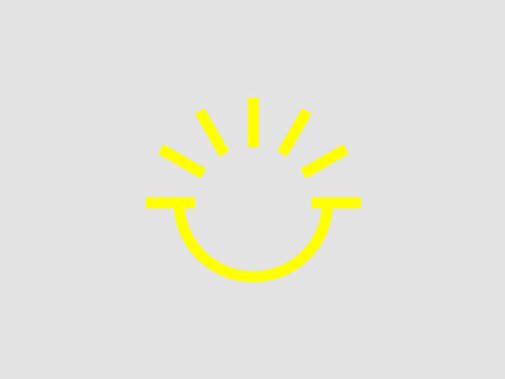 a yellow smiley face with the sun shining in it's center, on a gray background