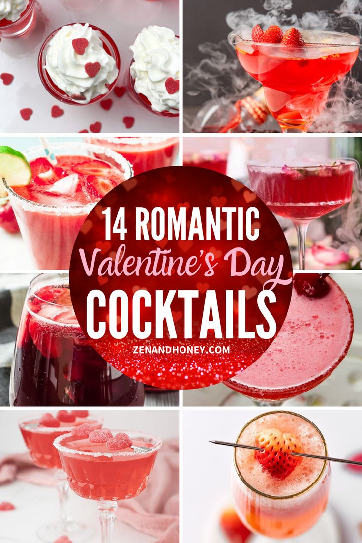 romantic valentine's day cocktails with text overlay