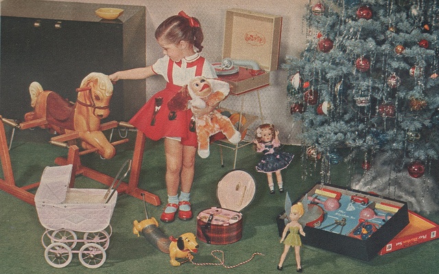 Christmas gift ideas for girls, 1955 Rushton Dolls, Xmas Gift Ideas, Vintage Christmas Photos, Retro Christmas Decorations, 1950s Christmas, Mid Century Christmas, Christmas Wonderland, Old Fashioned Christmas, Christmas Past