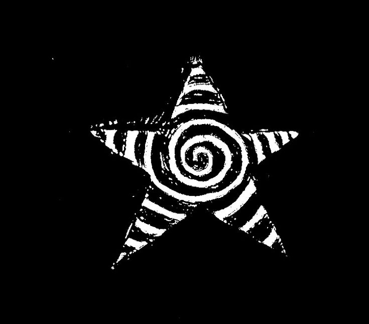 a black and white image of a star with spirals in the center on a dark background