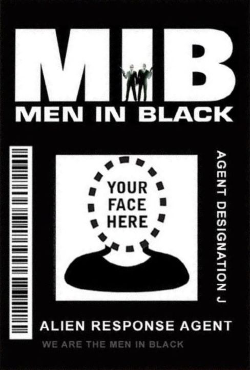 a black and white business card with the words men in black on it's front