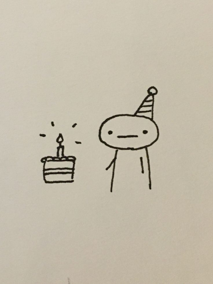 a drawing of a person with a birthday cake