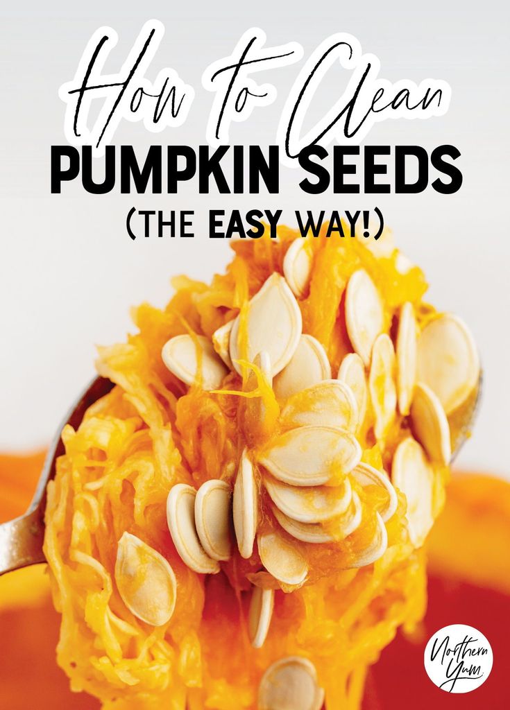 a spoon full of pumpkin seeds with the title how to clean pumpkin seeds the easy way