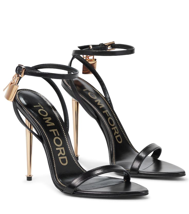 Featuring lock charms at the ankle fastenings that complete the narrow metal stiletto heels, the aptly-named Padlock sandals from Tom Ford will imbue cocktail-ready looks with a tough-luxe twist. Made from leather, the pair is open-toed and secures with classic buckle fastenings. | Tom Ford Padlock leather sandals Tom Ford Heels, Tom Ford Shoes, Heels Aesthetic, Black Toms, Heels Classy, Ankle Straps, Designer Heels, Heeled Sandals, High Heel Sandals