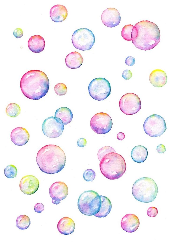 watercolor bubbles floating in the air on a white background