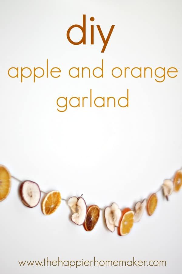 an apple and orange garland with the words diy on it in front of a white background