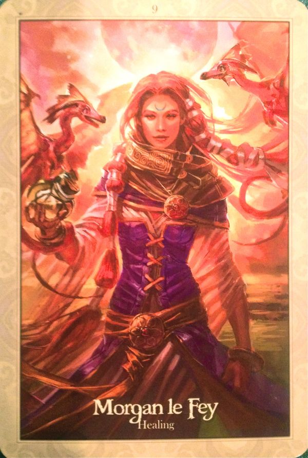 the card for morgan le fy's psychic deck, featuring an image of a woman