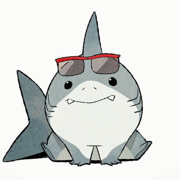 a drawing of a shark with sunglasses on it's head and eyes, sitting down