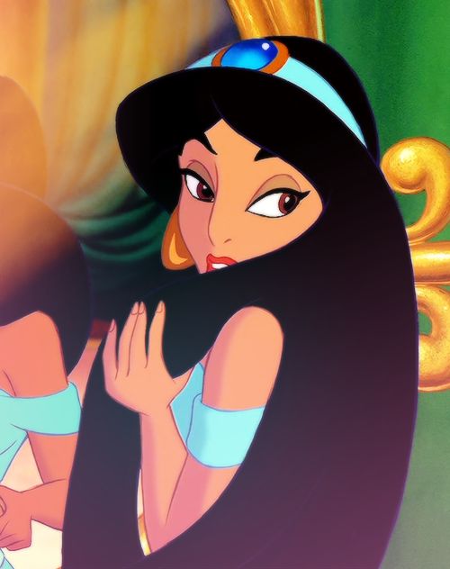 an animated image of a woman with long black hair wearing a hat and holding her hands to her chest